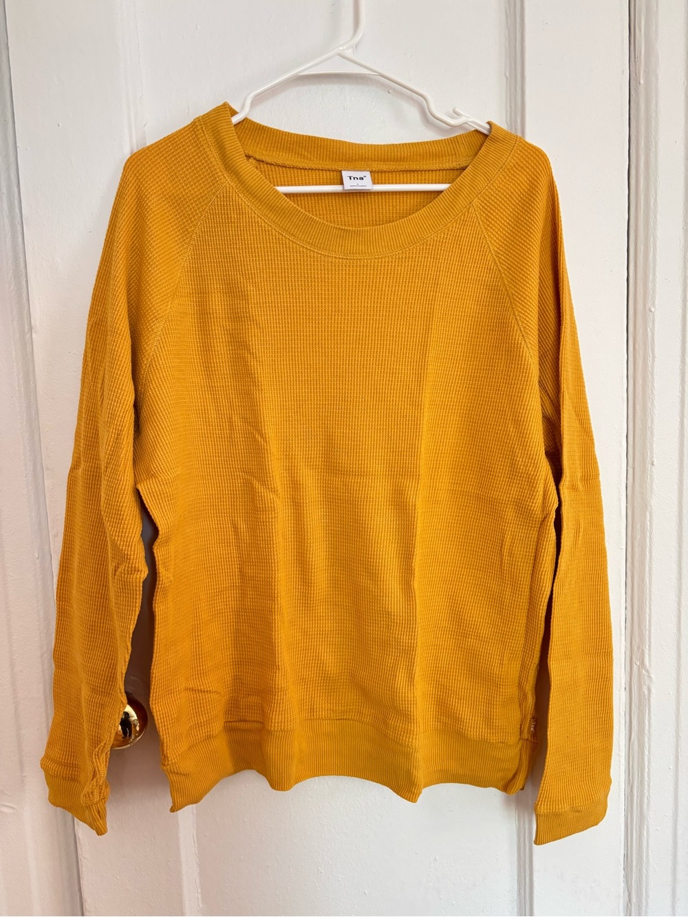 Aritzia Mustard Waffle Knit Crewneck Sweatshirt